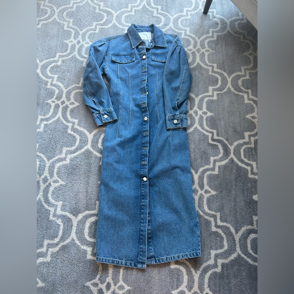 Remain Size 4 Denim Midi Dress With Silver Buttons - Picture 4 of 11